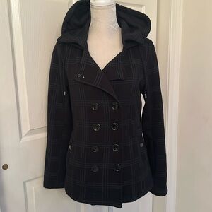 Check Navy Pea Coat